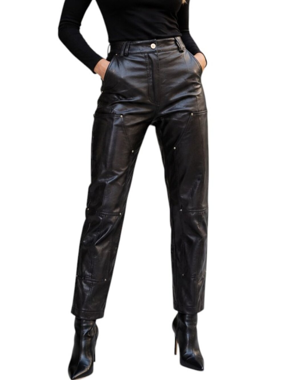 ATLEIN Black Faux Leather Straight Leg Pants, IT36/XS